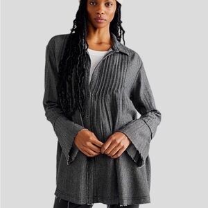 Free People We The Free Brooks Pintuck Buttondown Tunic Top Grey/Black NWOT